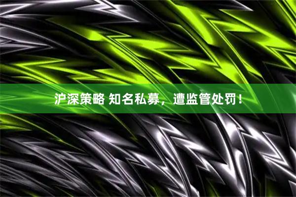 沪深策略 知名私募，遭监管处罚！