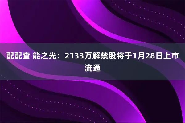 配配查 能之光：2133万解禁股将于1月28日上市流通